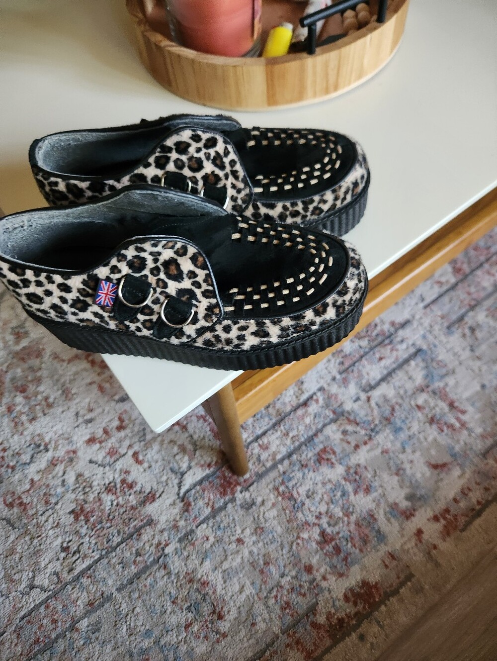 TUk Leopard Print Women’s Creeper Shoes - Black & Beige Size 6-6.5